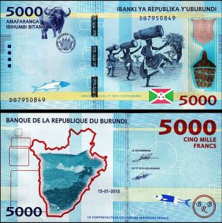 Burundi 5000 5,  000 Francs 15 - 01 - 2015 Uncirculated P - 53
