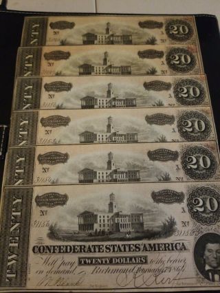 1864 45 uncirculated confederate currency consecutive serial numbers 20 dollar 4