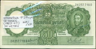 Argentina Bundle 30 Notes 50 Pesos (1963 - 67) P 271c,  D Axf/xf