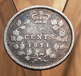 1871 Canada Queen Victoria 5 Cents Silver Coin 2