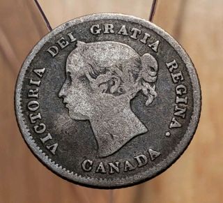 1874 - H Crosslet 4 (large Date) Canada Queen Victoria 5 Cents Silver Coin