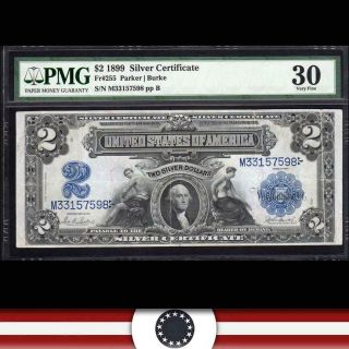 1899 $2 Silver Certificate Note Mini Porthole Pmg 30 Fr 255 M33157598
