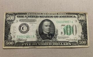 1934 - A $500 Five Hundred Dollar Bill Federal Reserve Note Philadelphia