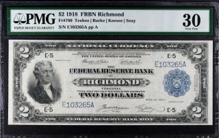 1918 $2 Federal Reserve Bank Note Richmond Pmg 30 Fr.  760