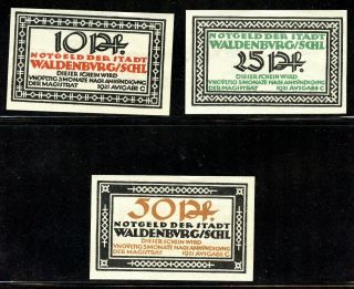 Germany Notgeld 1921 Stadt Waldenburg Unc Notes Set 10 25 & 50 Pfg Industry