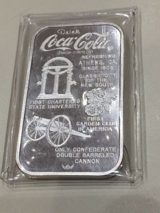 1 - Oz.  Silver.  999 Rare (athens Georgia) Coca Cola 75th Anniversary Bar