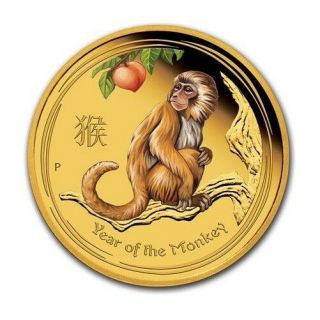 2016 Australia 1/20 Oz Gold Coin Australian Lunar Monkey Colorized.  9999 Bu