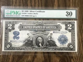 1899 $2 Silver Certificate Pmg 30 Very Fine Teehee/burke