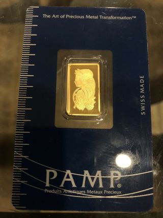 2.  5 Gram Gold Bar - Pamp Suisse - Lady Fortuna - 999.  9 Fine In Assay Card