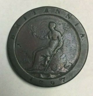 1797 Cartwheel British Penny - George Iii Coin - Raw Sku 280