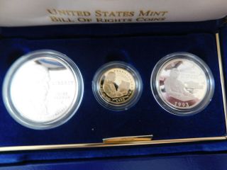 1993 BILL OF RIGHTS 3 COIN PROOF SET GOLD AND SILVER 2