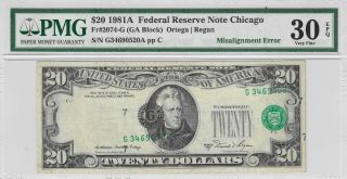 1981 A Error $20 Misaligned Federal Reserve Note -