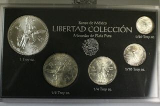 1994 Mexico Libertad Silver Unc 5 Coin Set 1oz,  1/2oz,  1/4oz,  1/10oz & 1/20 Oz