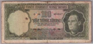 559 - 0066 Turkey | Central Bank,  100 Lira,  L.  1930/1964,  Pick 177a,  Vg - F