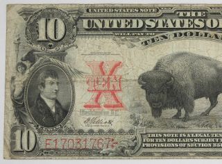 1901 $10 Ten Dollar Legal Tender Currency Bison/Buffalo Large Note Fine/VF F - 121 4