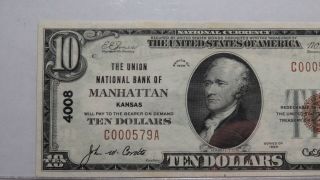 $10 1929 Manhattan Kansas KS National Currency Bank Note Bill 4008 NEW58PPQ 2