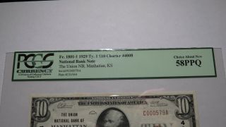 $10 1929 Manhattan Kansas KS National Currency Bank Note Bill 4008 NEW58PPQ 3
