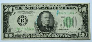 1934 - A $500 Federal Reserve Note Dollar Bill,  York,  York Us Paper Money