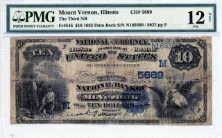 Mount Vernon,  Illinois The Third National Bank $10 1882 Db Ch 5689 Pmg 12 Net