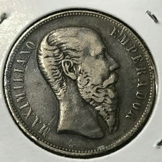 1866 Mexico Silver Maximilian 50 Centavos Scarce Coin