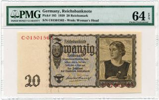 Germany - 3rd Reich 20 Reichsmark 1939 P185 Pmg Choice Unc 64 Epq