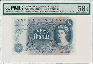 Bank Of England Great Britain 5 Pounds Nd (1966 - 70) Pmg 58epq