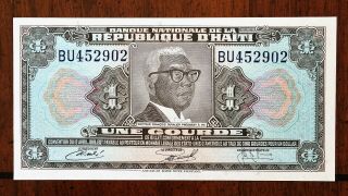 1973 Haiti 1 Gourde Banknote,  Duvalier;abnc,  Pick 210.  Sig.  21,  Uncirculated