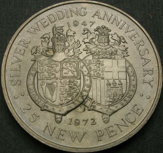 Gibraltar 25 Pence 1972 - Silver Wedding - Aunc - 1245 ¤