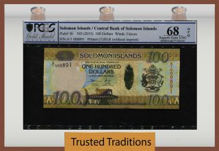 Tt Pk 36 Nd (2015) Solomon Islands 100 Dollars Pcgs 68 Opq Gem Unc