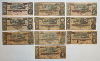 10 Notes - 1864 - The Confederate States Of America - Ten Dollars - $10 - Lower Quality