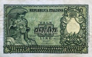 1951 Italy 50 Lire Banknote Biglietto Di Stato Pick 91a