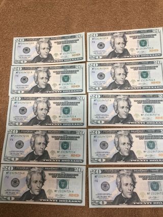 25 Consecutive $500 Twenty 20 Dollar Bills in Sequential Order Series 2013 2