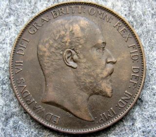 Great Britain King Edward Vii 1902 One Penny,  Bronze