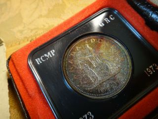 1973 Canada Toned Silver Dollar In Holder Rcmp - S&h Usa