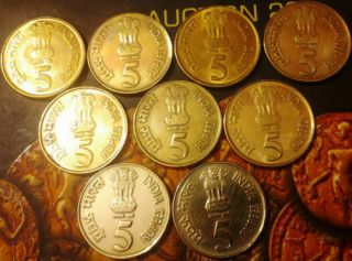 India - republic 5 Rupees,  2010,  Reserve Bank of India,  75th Anniversary 9 coins 2