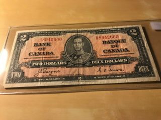 1937 Canada $2 Bill Bank Of Canada
