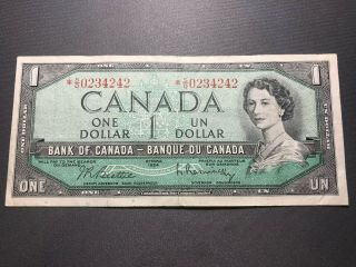 1954 Bank Of Canada S/o 0234242 Replacement Note - Shape Old Canadian Bill