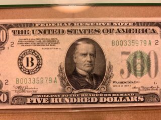 1934 A 500 Dollar Bill Federal Reserve Note York mule PCGS 35 Fr.  2202m - b 2