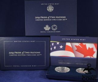 2019 Us - Canada Pride Of Two Nations Silver (. 999) 2 - Coin Box Set W (asw 2oz)