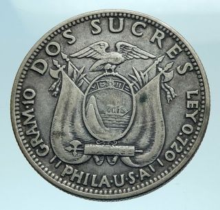 1928 Equador Antonio Jose De Sucre Y Alcala Silver 2 Sucres Coin I78294