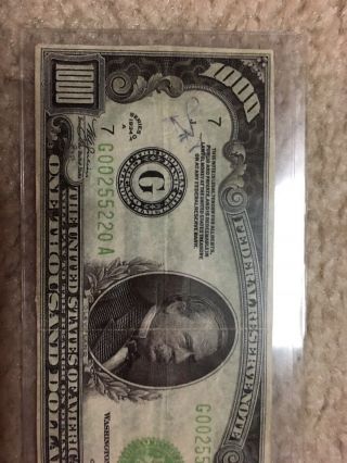 1000 ONE THOUSAND 1,  000.  00 DOLLAR BILL CURRENCY 1934 A chicago illinois 4