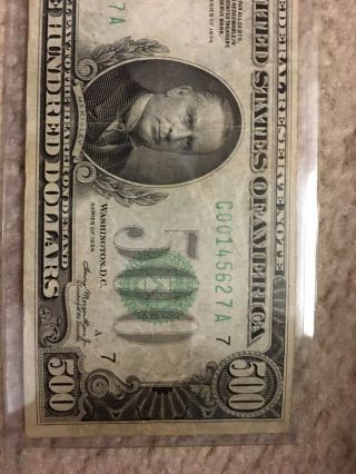 1934 Chicago $500 FIVE HUNDRED DOLLAR BILL 1000 CONDTION W/LIGHT MARKS 3