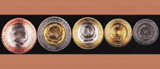 Angola Unc Set Of 5 Coins 50 Centimos 1 - 5 - 10 - 20 Kwanzas 2012 2014 Bimetallic