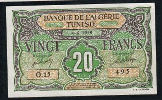 20 Francs From Tunisia Algeria 1948 Vf