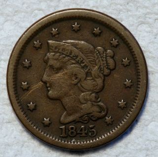 1845 Braided Hair Large Cent Us United States Coin B0053