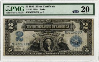 Series 1899 $2.  00 Two Dollar Silver Certificate Fr 257 Pmg Graded Vf20