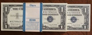 Pack Of 100 Consecutive 1957 Silver Certificate $1 Bills Still In Bank Strap.