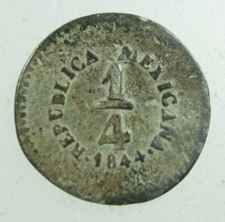Mexico 1/4 Real 1844 Sl Pi Silver Scarce O 1st Mexican Republic Coin