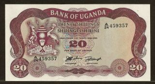 Uganda 20 Shillings Nd (1966) P3a Unc Arms / Many Animals Inc.  Lion,  Zebra,  Stork