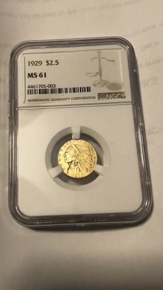 1929 $2.  50 Indian Head Gold Ngc Ms - 61
